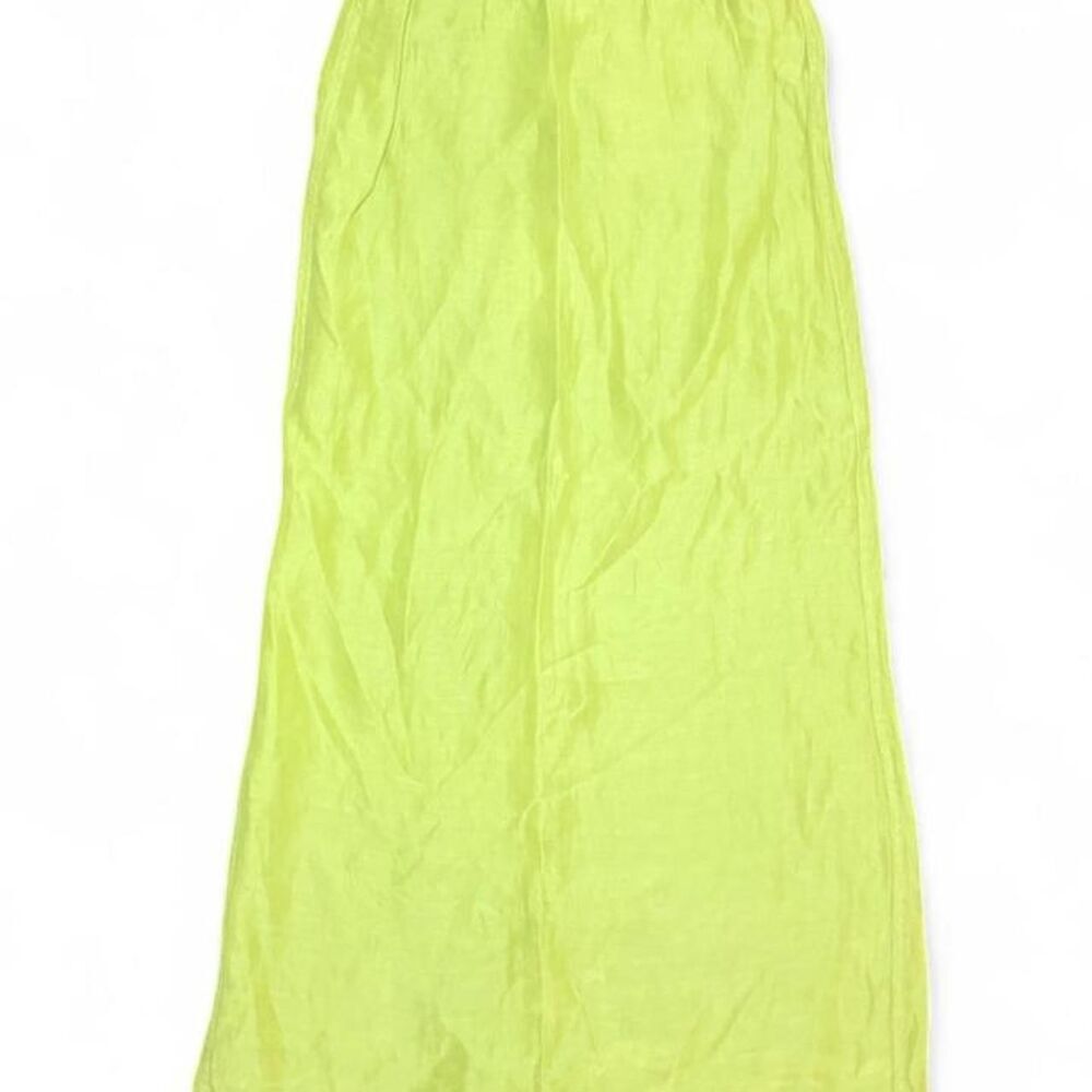Kleën Silk Linen Maxi Skirt XS Chartreuse Lime Green Elastic Waist Made USA Boho